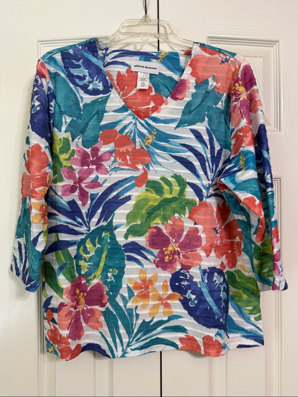 Alfred Dunner Blouse Size Large Women's V-Neck Tropical Floral